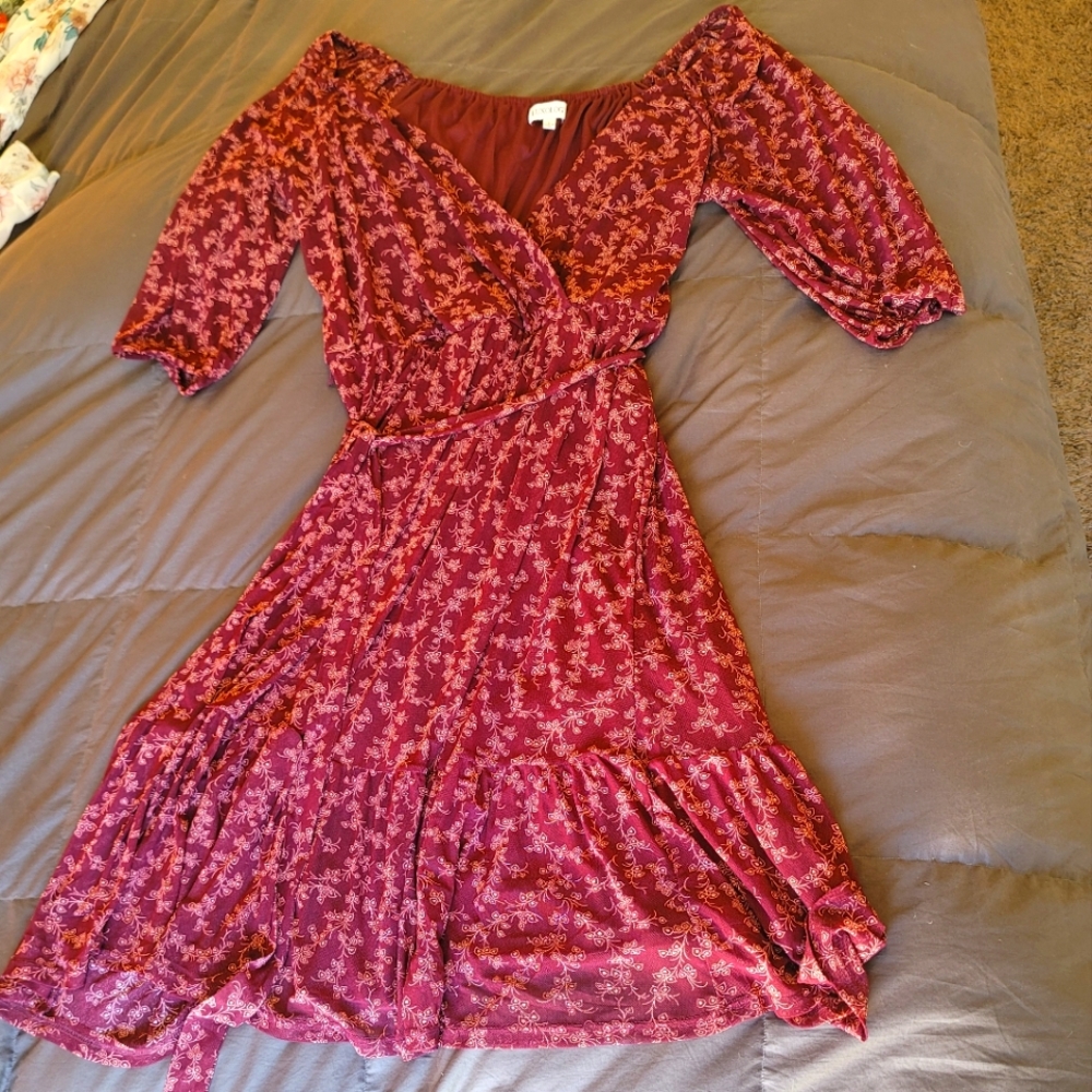 Cute Burgundy floral boho dress